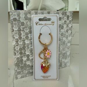 Chloe Accessory Gold and Pink Strawberry Key Holder